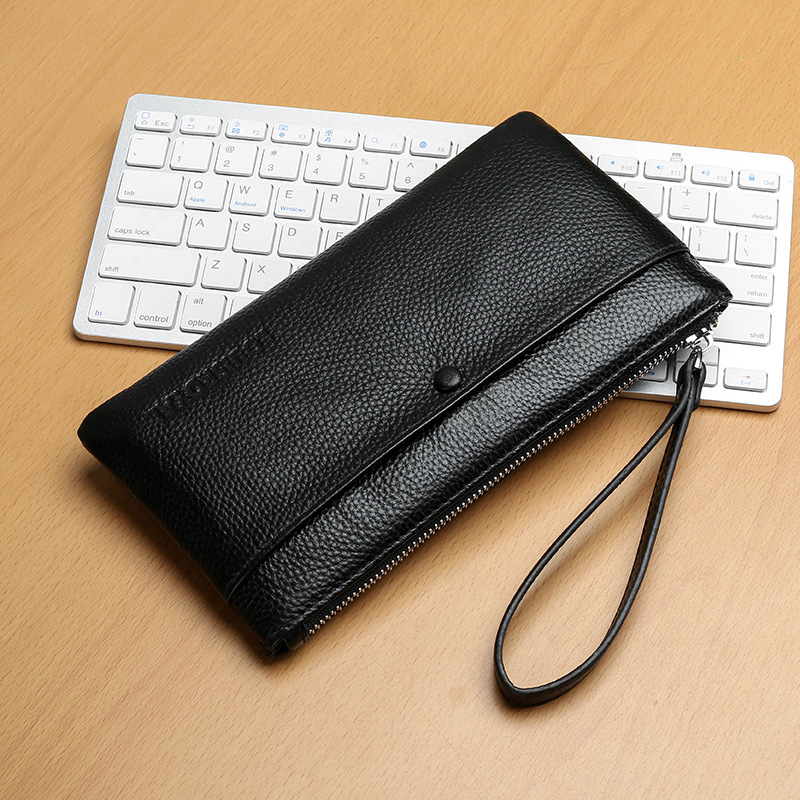 Men's Long Leather Clutch Bag Multi Compartment Mobile Phone Holder Stylish Simple Handbag Trendy_voghion.com