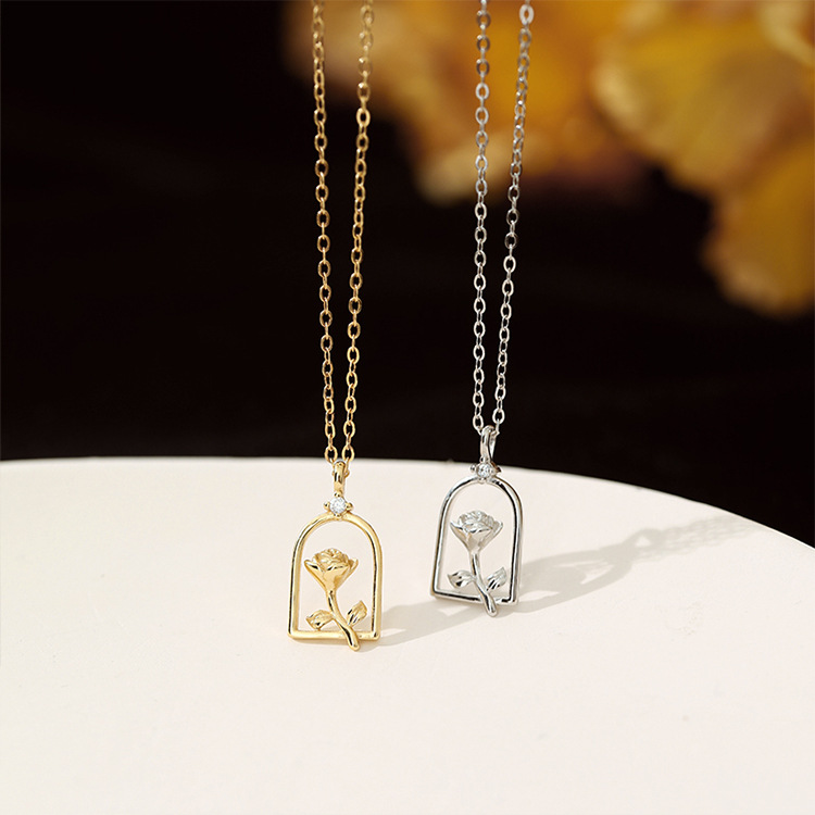 Geometric Rose Necklace Simple Retro Hollow Collarbone Chain_voghion.com