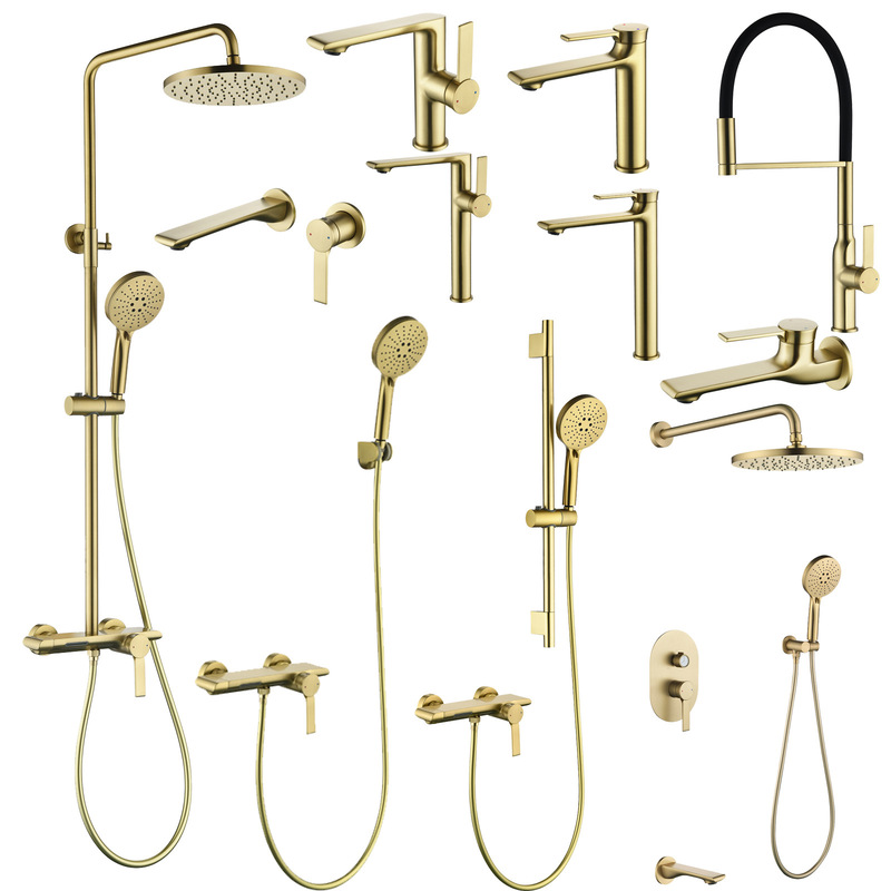 Concealed hot and cold shower set for home use, wall-mounted shower head, exposed shower set, brushed gold kitchen sink faucet Concealed hot and cold shower set for home use, wall-mounted shower head, exposed shower set, brushed gold kitchen sink faucet