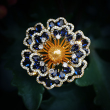 千族银 欧美热销 小众高级感铜锆石镀真金花朵胸针别针 空托配件