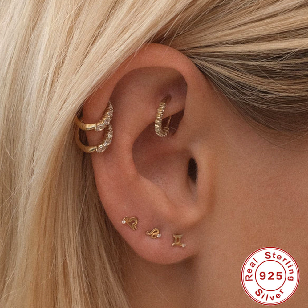 3g Weight Zircon Inlay Material Ear Studs Classification 1 Pair Quantity Daily Occasion 925 Sterling Silver Material Constellation Pattern Women'S Gender Inlay Design Simple Style Style 1 Pair 925 Sterling Silver Zircon Constellation Ear Studs 5