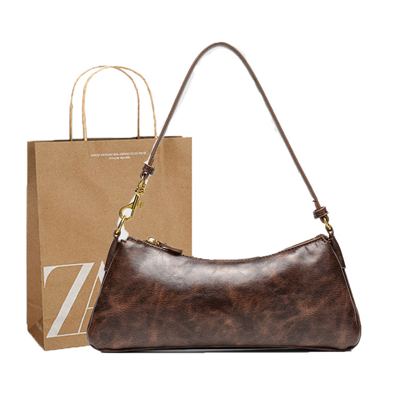 Za's Big-Name Bag Autum New Crossbody Bag Chocolate Color Extended Shape Exquisite Armpit Handbag