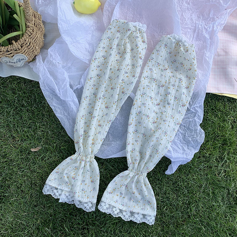 Mangas de hielo, mangas de protección solar, verano femenino, fresco, floral pequeño, encaje francés, sombreado, viaje en bicicleta, juego de máscara de manga de hielo