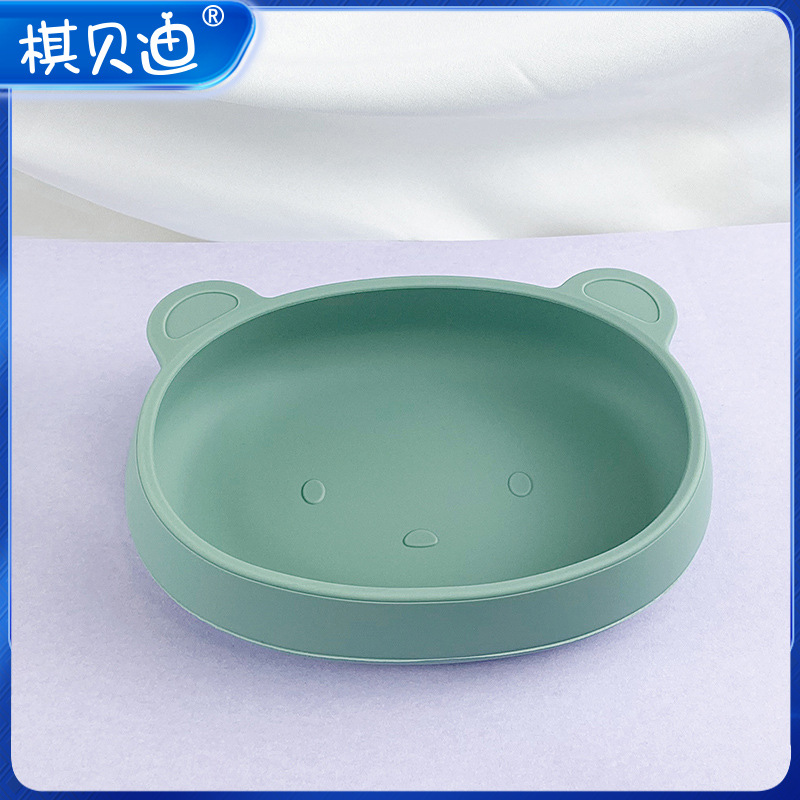 녹색-실리콘 그릇-흡입 컵 없음