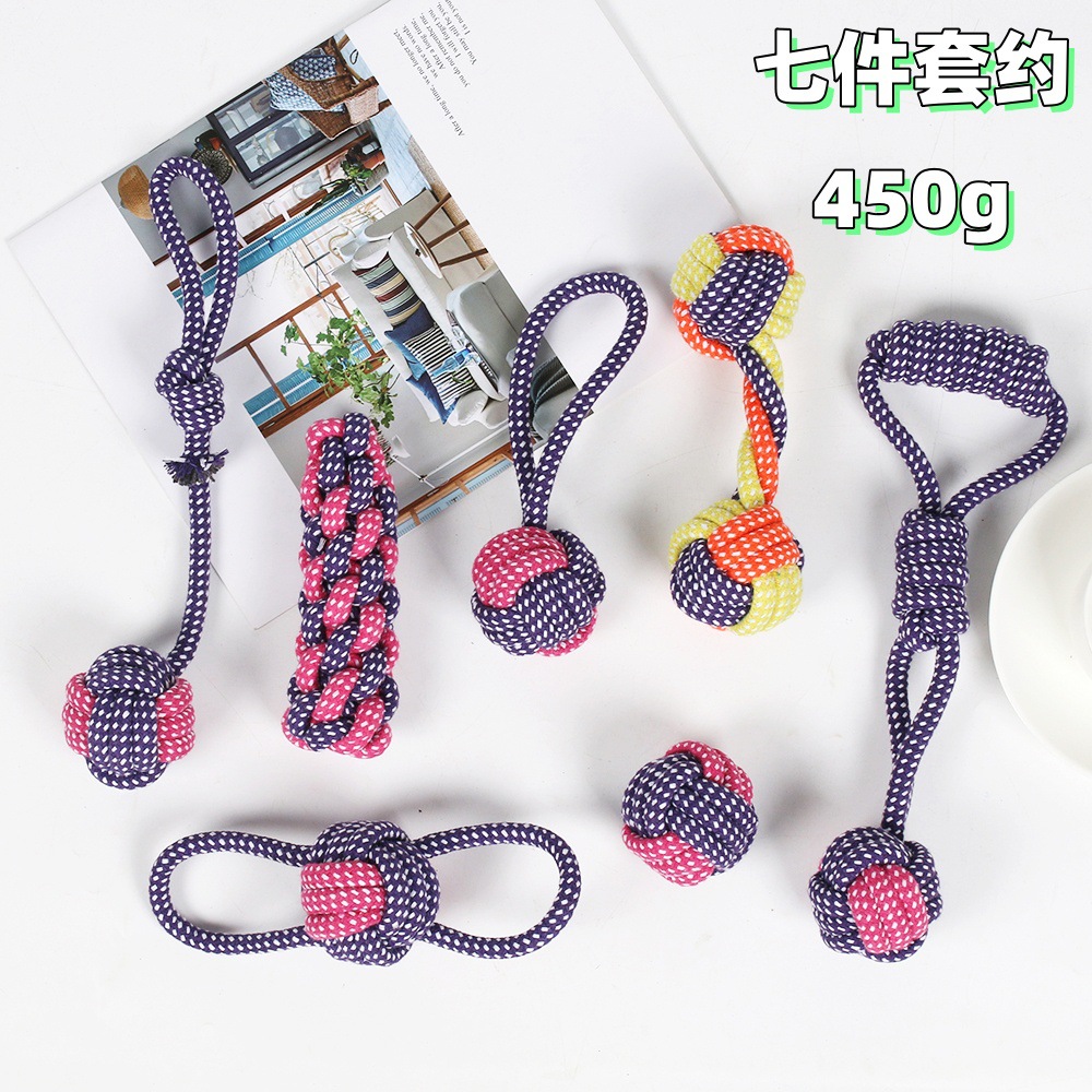 Juguetes de nudo de algodón transfronterizos para mascotas, dientes de molienda resistentes a la mordida, bolas de tracción interactivas, juguetes para mascotas, juguetes para perros