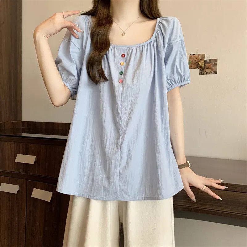 Diseño único y chic sentido verano nuevo estilo francés camiseta mujer talla grande hermana gorda casual dulce top mujer image 3