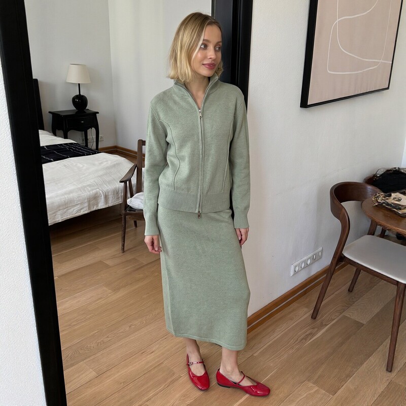 2026 Autumn and Winter New European and American Style Double-Zipper Knitted Suit Women's Cardigan Sweater Skirt Two-Piece Set 2026 Autumn and Winter New European and American Style Double-Zipper Knitted Suit Women's Cardigan Sweater Skirt Two-Piece Set