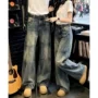 宽松秋季男女拖地牛仔裤