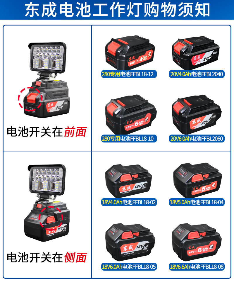 Dongcheng Lithium Battery Work Light Lighting Electric Wrench 18V20V Dongcheng Led Emergency Repair Light Wholesale