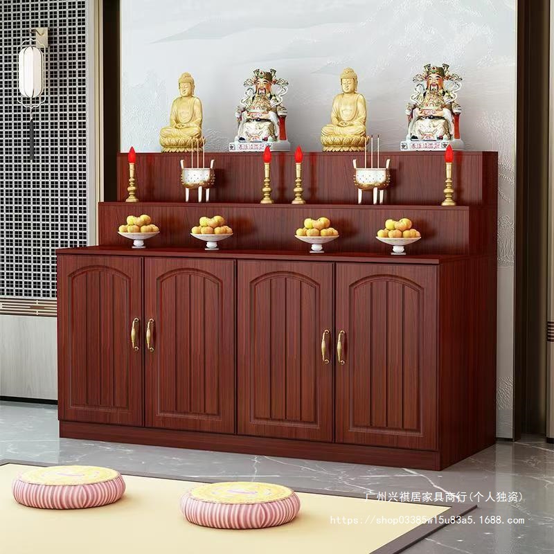 Buddhist Altar Table with Cabinet for Offering, New Chinese-Style Three-Tier Home Altar Cabinet for Placing Buddha Statues