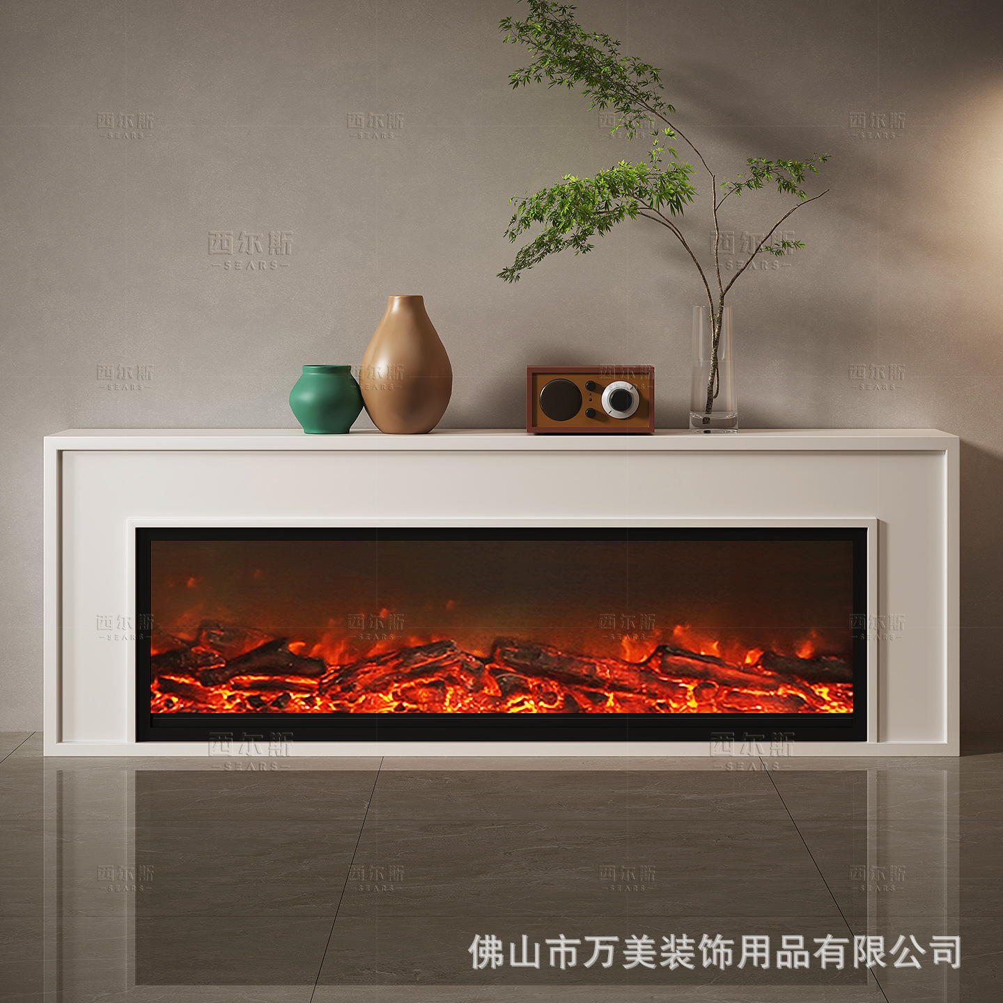 White and black new Nordic solid wood fireplace stand, home living room decoration, integrated TV cabinet with heating function
