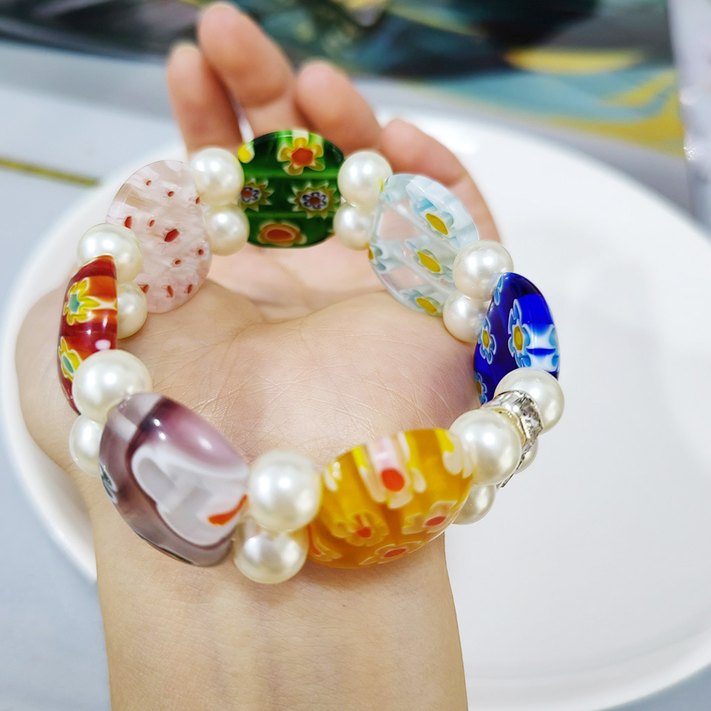 50g Weight Stretch Adjustable Clasp Closure Type Bracelets Classification glass Chain Material 1 Piece Quantity Daily Occasion glass Material Round, Flower Pattern All Seasons Season Women's Gender Handmade Design Pastoral Style Pastoral Round Flower Glass Stretch Adjustable Beaded Bracelets Wholesale 22