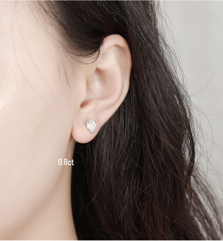 925 Sterling Silver Material 1 Pair 925 Sterling Silver Moissanite Moissanite Earrings Geometric Ear Studs