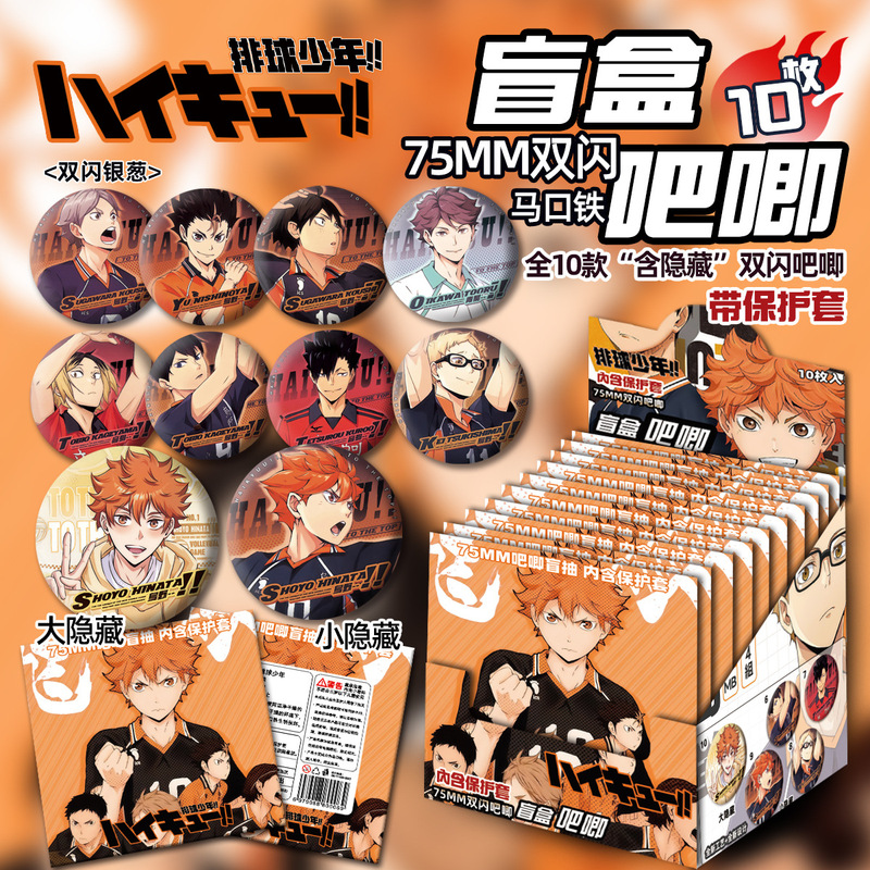 Haikyuu!! Merchandise Blind Box Badges 75mm Tinplate Hinata Shoyo Kozume Kenma Blind Draw Bags Collectibles