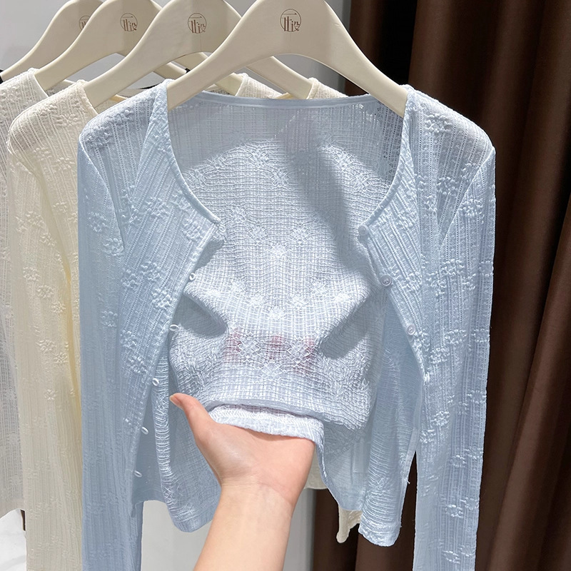 Lace Sun Protection Jacquard with Suspender Skirt Cardigan with Summer Long-Sleeved Top Thin Beach Shawl with Cheongsam