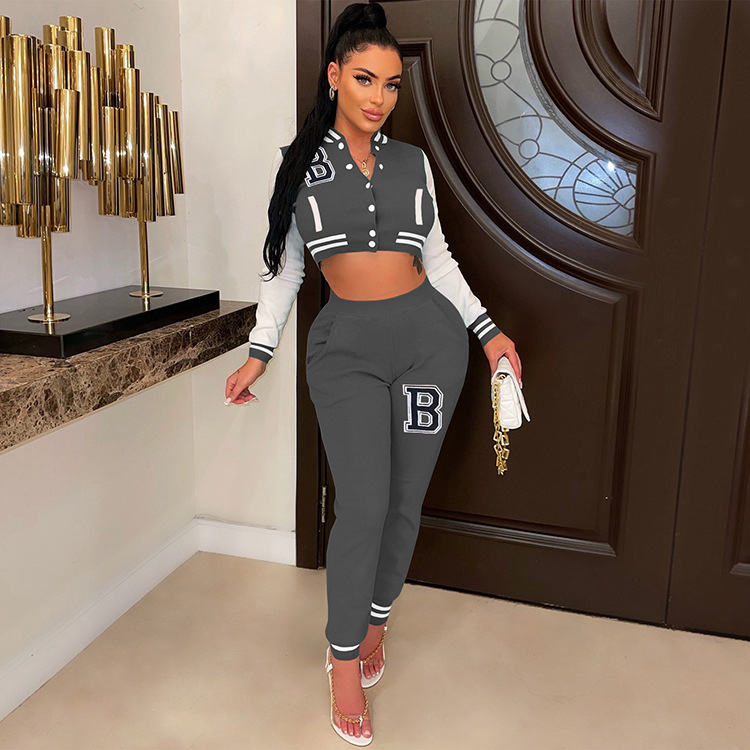 Moterų kelnės baseball uniformos kostiumas su raidėmis sportinis_voghion.com