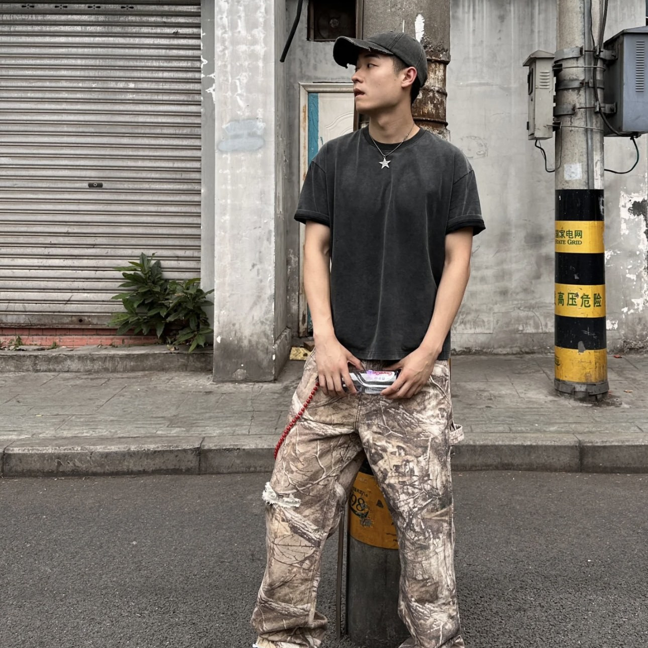 ERD 우울한 부자 2세대 죽은 나무 위장 오래된 나무 가지와 잎 느슨한 작업복 바지 벌목 바지 남녀공용