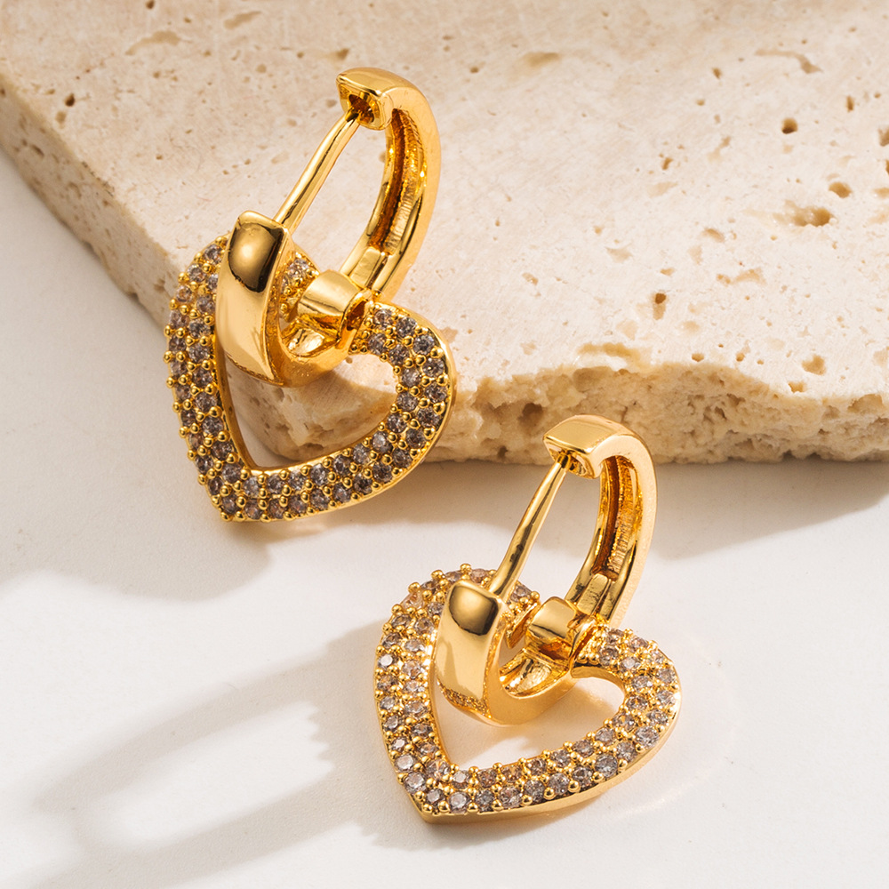 Rhinestones Inlay Material Charm Sleeper Hoop Earrings, Drop Earrings Classification 1 Pair Quantity 1 Pair Vintage Style Simple Style Heart Shape Copper Drop Earrings Earrings