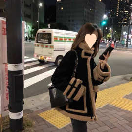大码胖小香风羊羔毛灯芯绒短外套女宽松加厚秋冬机车棉服200斤