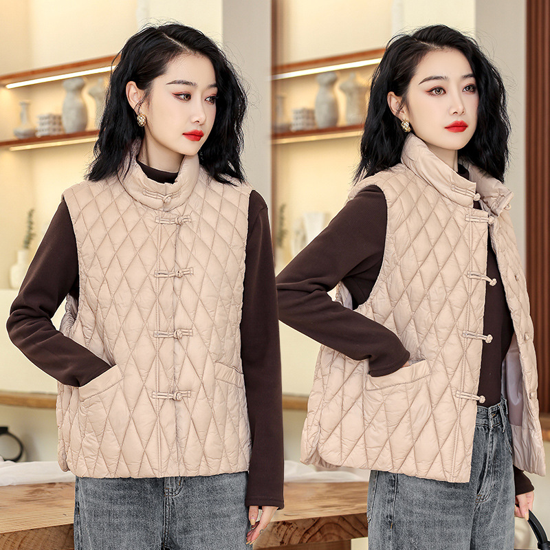 Chaleco de algodón de pluma para mujeres 2024 otoño y invierno nuevo estilo coreano de algodón suelto hombro collar chaleco de algodón chaleco de caballo abrazadera chaqueta