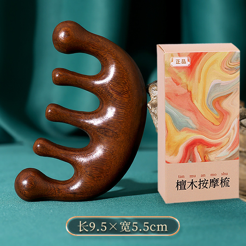 卸売りの真檀木マッサージの櫛の頭の皮の治療の経絡の櫛と厚い幅の歯の木の櫛の小さいカエルの鼻を剃る器|undefined