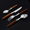 The new Japanese and Korean style INS wooden handle 304 stainless steel western dining knife and fork spoon set of round wooden handle knife