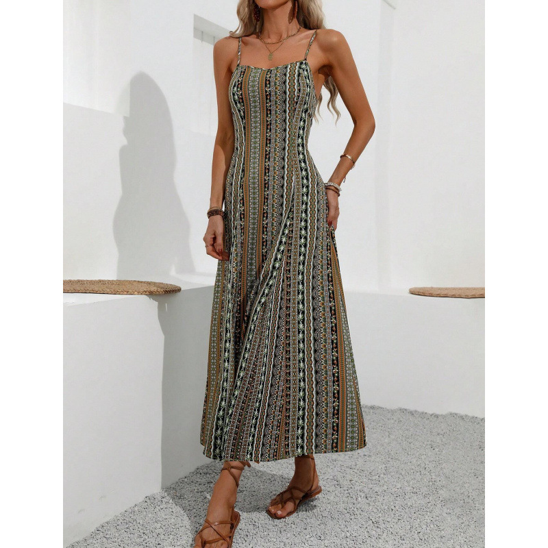 Cross-Border European And American Women's Clothing Bohemian Style Long Strap Slim Fit Slimming Split Design_voghion.com