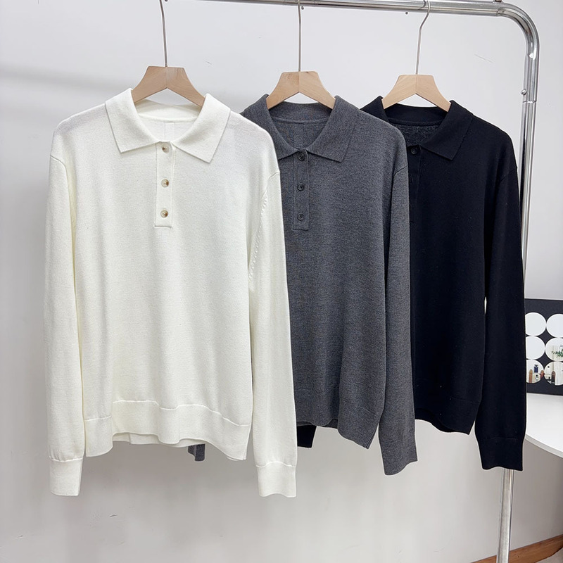 High-Net-Worth Aesthetic! Fine Wool Half-Collar Simple and Versatile Long-Sleeved Knitwear Top Elegant Polo Shirt Autumn