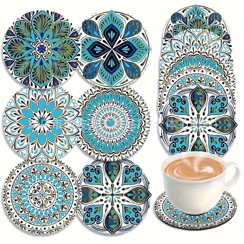 6-piece set of traditional-style wooden coasters for office and party drinks, home and office decoration