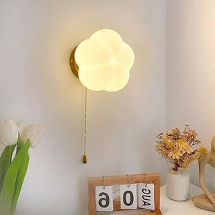 Log Cream Style Cotton Wall Lamp Bedroom Bedside Lamp Warm Modern Internet Celebrity Living Room Corridor Balcony Zhongshan Lamps
