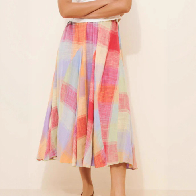 2025 Amazon European and American New Style Summer Elastic Waist Pleated Mid-Length Plaid Skirt