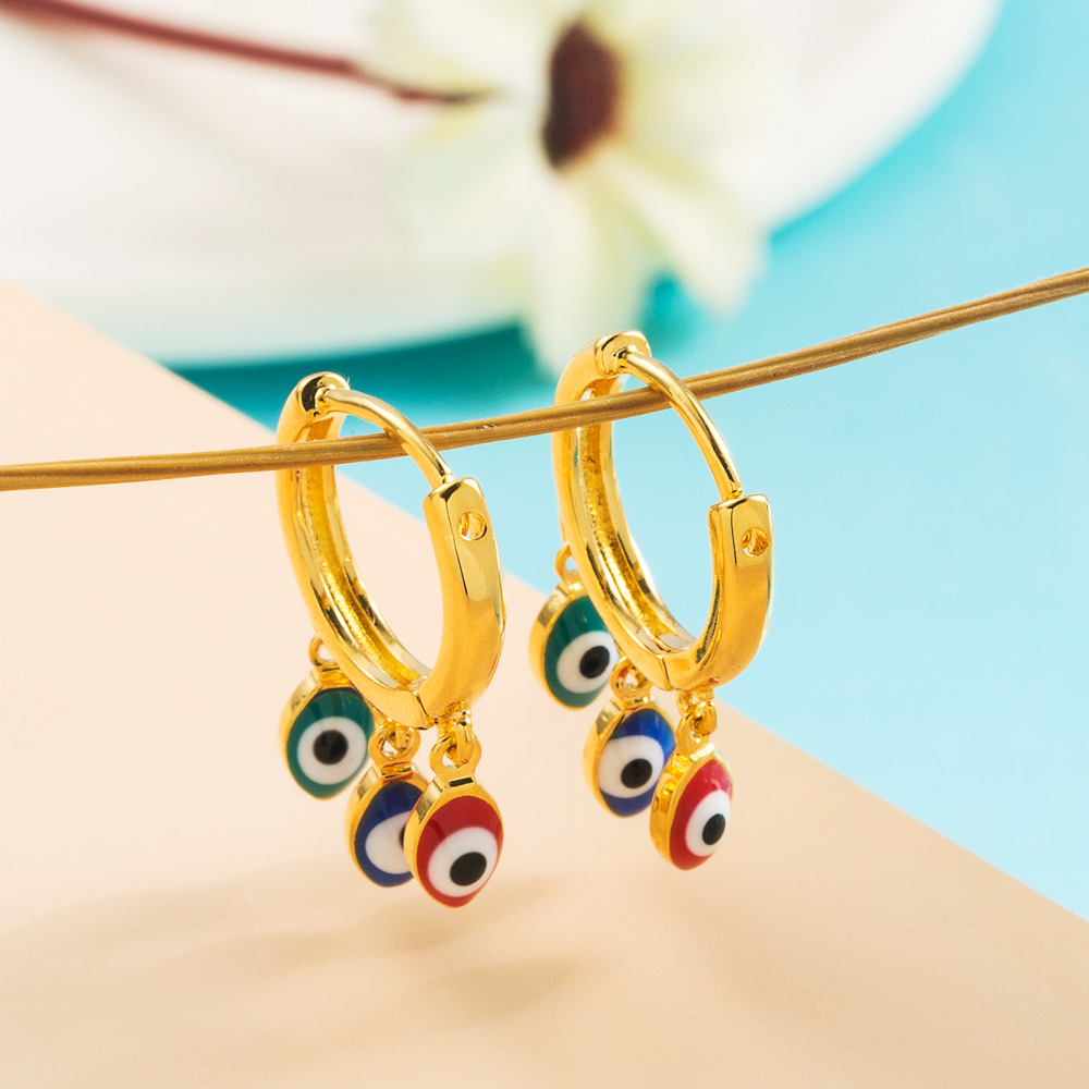 New Colorful Zircon Copper Gold-plated Devil 's Eyes Drop Oil Earrings display picture 2