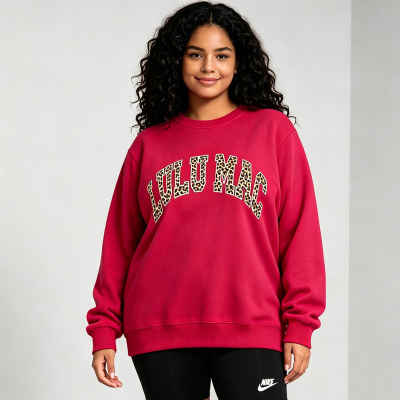 Cross-border European and American new style, niche LULUMAC letter and leopard print sweatshirt, sporty round neck, loose and casual top