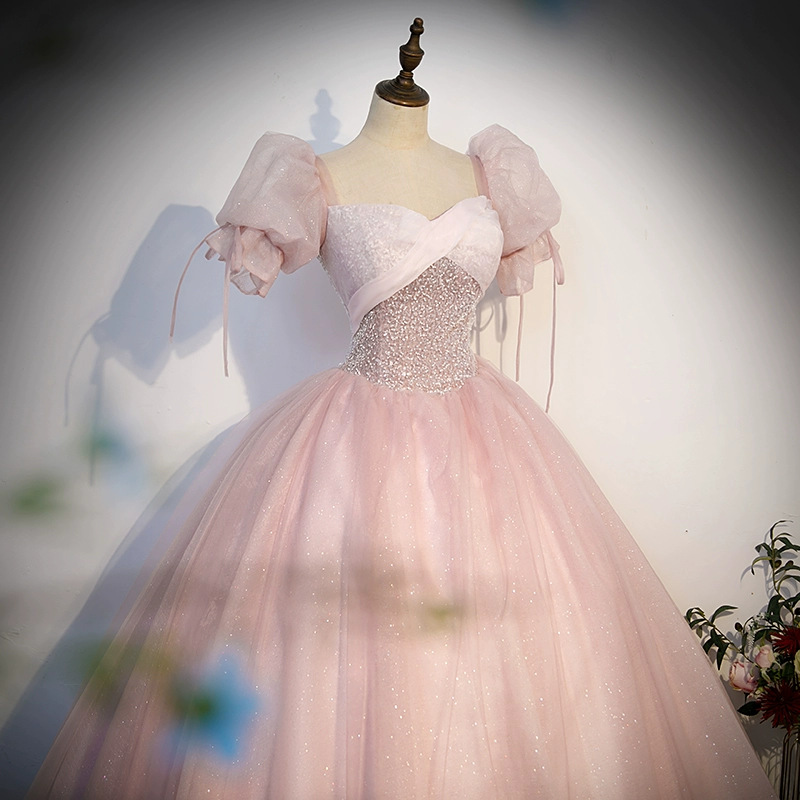 Vestido de compromiso princesa Rosa novia tostada vestido etapa rendimiento solo vestido de novia vestido de noche vestido anfitrión venta al por mayor