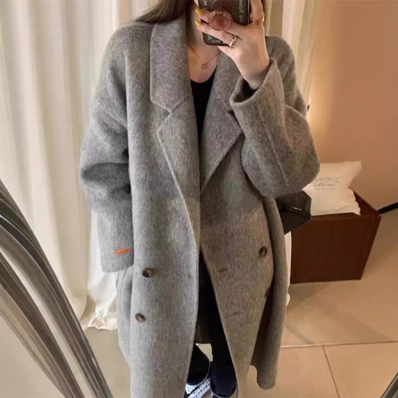 High-End Camel Wool Coat with a Slimming Cocoon Shape, Double-Sided Cashmere Coat, 2025 New Korean Style Woolen Coat for Women
