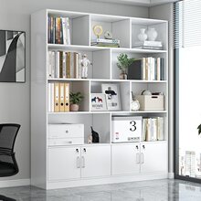 新款实木靠墙书柜大容量多层带锁家用办公室落地储物柜耐用置物柜