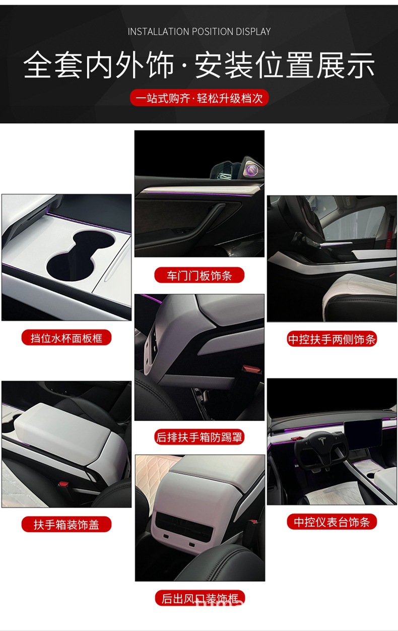 Suitable for Tesla Model3Y Interior White Modified Armrest Box Cover Dashboard Door Decorative Strip Modification