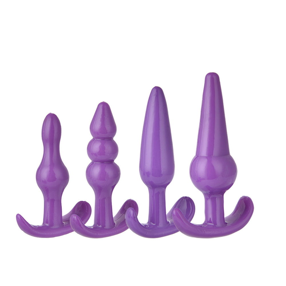 Four-Piece Anal Plug Bead Set, TPE, Purple, Graduated Sizes — detail image 12