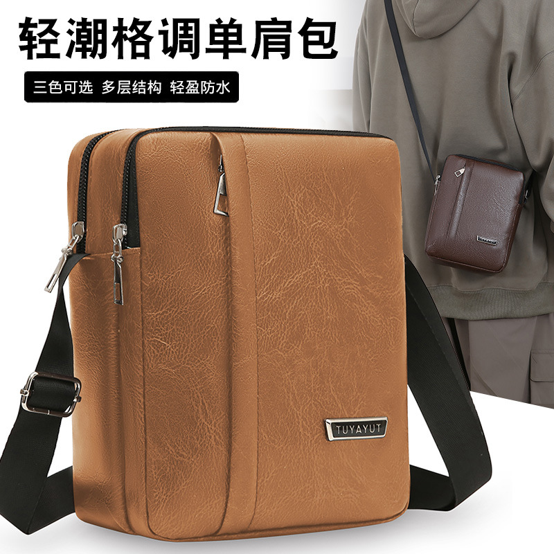 Bolsa de hombro de hombre transfronteriza universal PU cuero de color sólido bolso vertical simple para teléfonos móviles de gran capacidad de transporte diario mochila