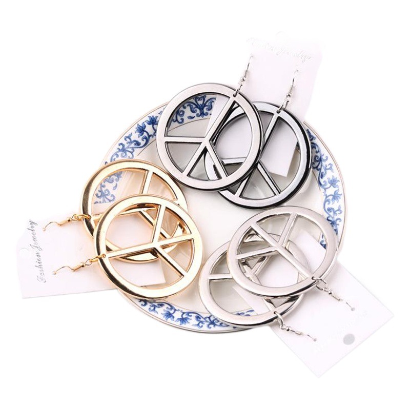 European and American hippies and peace charm earrings necklace 2-piece gold earrings necklace makeup party props wholesale
