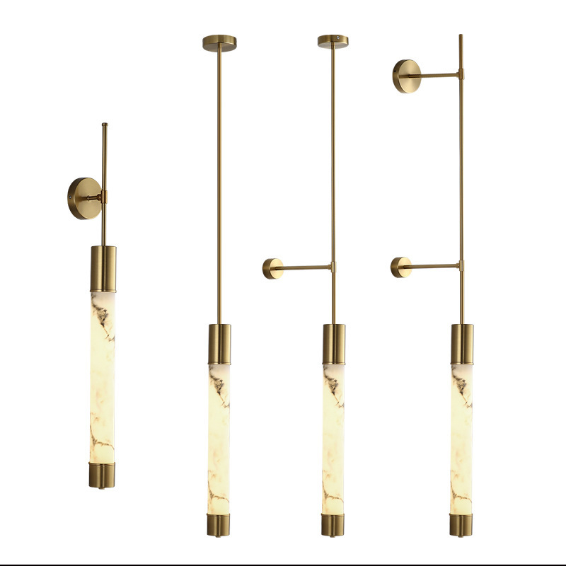 Modern New Chinese-Style Marble Wall Lamp for Hotel Bedside, Corridor, Lobby, Villa, Sales Office, Designer Long-Arm Wall Light Fixture