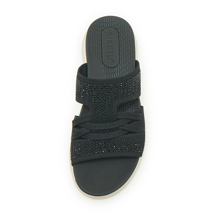 Dép sandal nữ xỏ ngón đế bệt đính đá lấp lánh — màu nâu, màu đen, xanh lam, màu mơ chi tiết 42