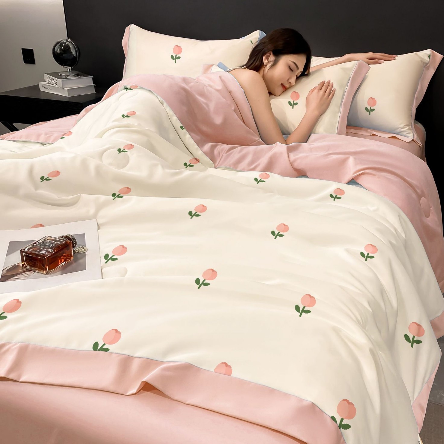 XB08 프린트 튤립+라이트 핑크