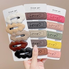 新しいlove雲女性ヘアクリップ楕円形皮質レトロ前髪クリップシンプル水滴砕髪bbクリップ髪飾り