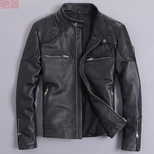 T8Y Autumn and Winter New Pure Top Layer Cowhide Genuine Leather Jacket Men's Short Vertical Collar Slim Fit Leather Jacket Casual Biker Suit
