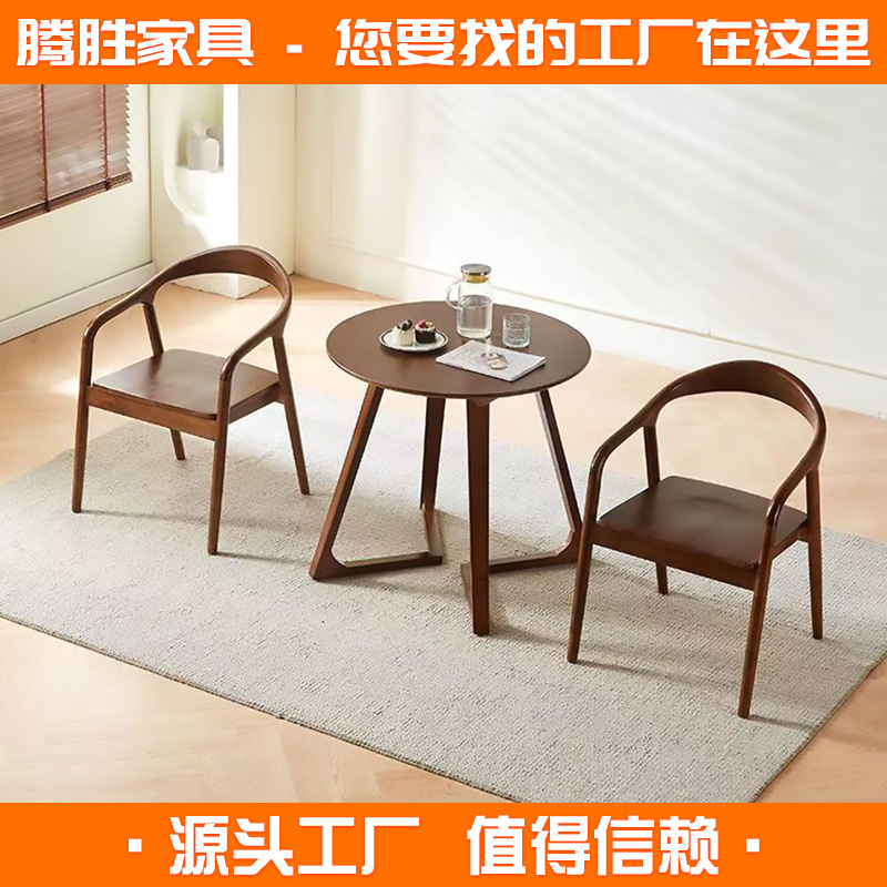 Nordic Solid Wood Round Table, Simple Modern Table and Chair Combination, Coffee Round Table for Negotiation, B&B Hiroshima Chair, Milk Tea Shop Table and Chairs