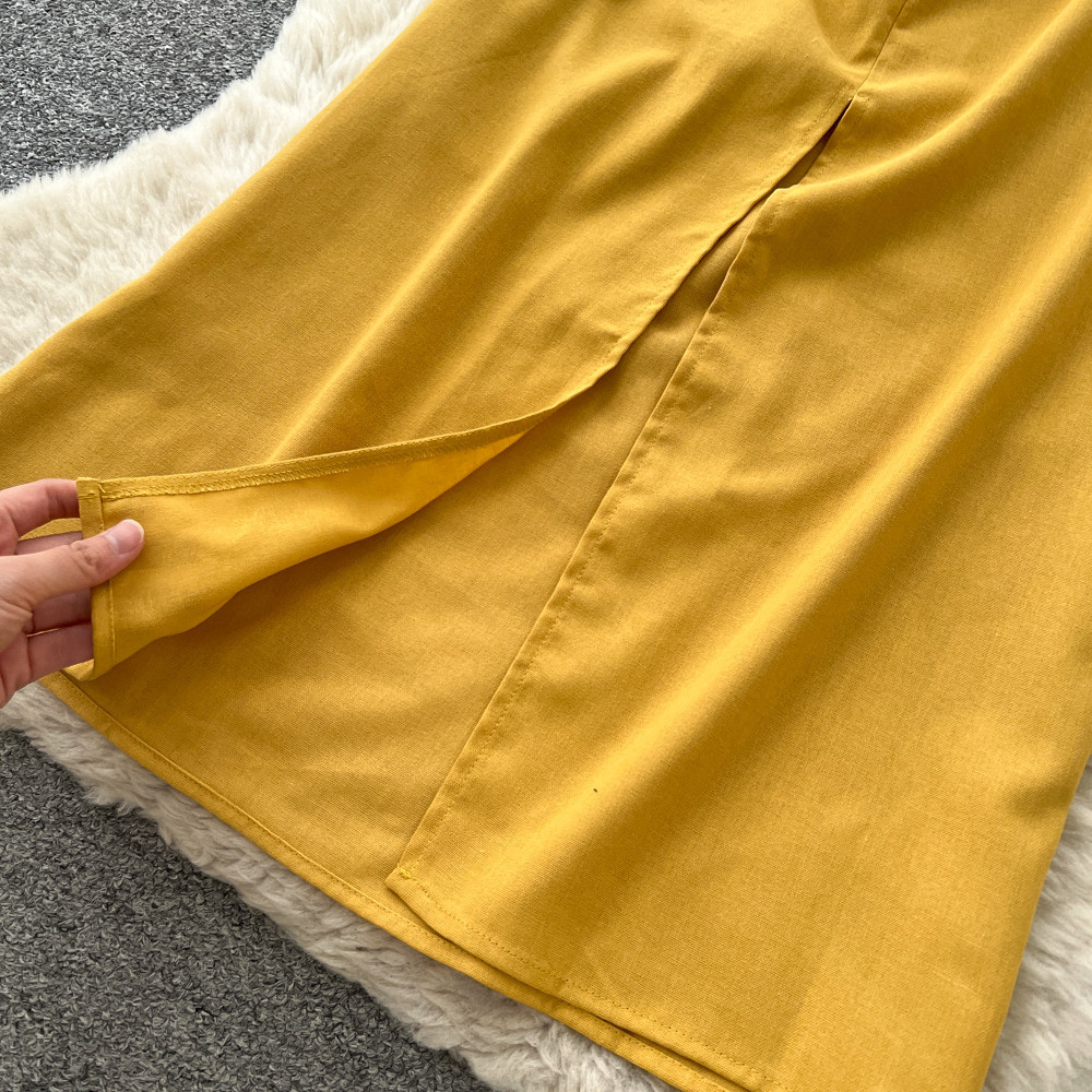 Elegant Sleeveless Round Neck Dress Style Summer Asymmetrical Long Dress With Scarf And Slit Sophisticated Tie Waist For Commuting_ecoleips.com
