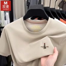 跨境2025短袖男士t恤夏季含桑蚕丝圆领舒适高品质休闲薄款t恤男