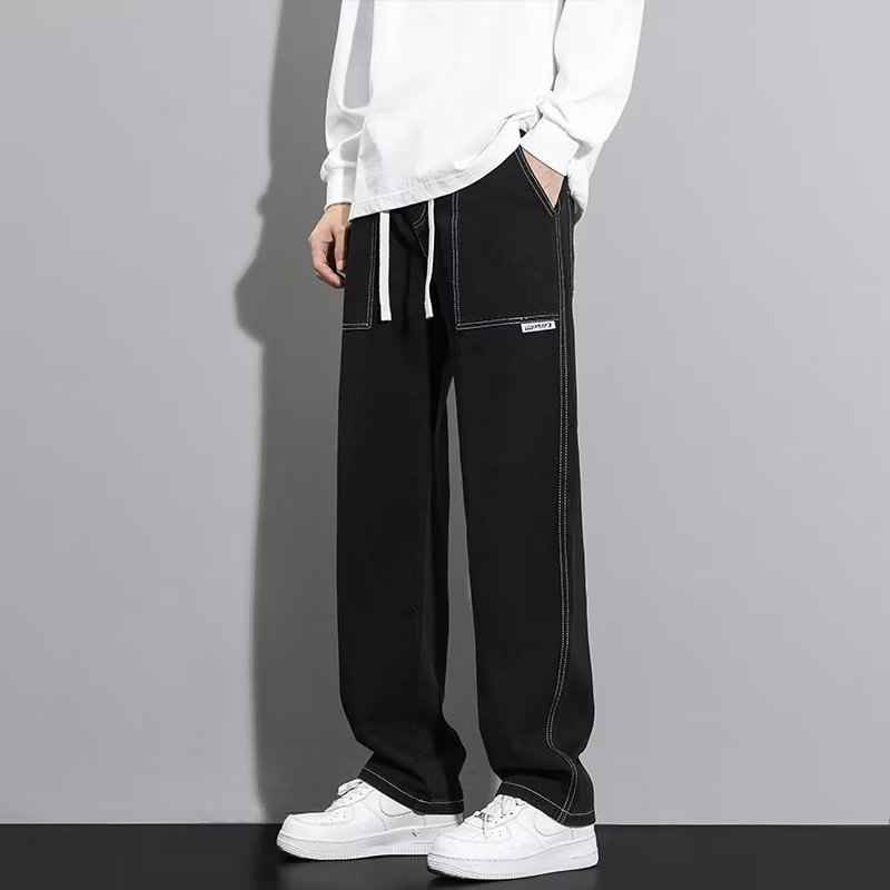 2024 primavera y otoño jeans pantalones sueltos de pierna recta para hombres pantalones casuales de moda ins pantalones casuales de marca de moda callejera