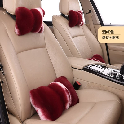 warm rabbit fur cushion: Wool pad - 1-burgundy-waist-pillow